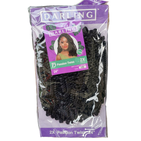Darling 2pk Crochet Passion Twist 24" Black #1B - Hair Extension -LOL Hair & Beauty