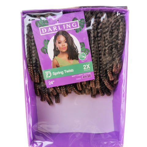Darling 2pk Premium Synthetic Crochet Spring Twist 24" #1/30 - Hair Extension -LOL Hair & Beauty