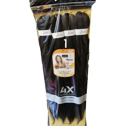 EZBraid Pre-stretched 4pack Itch free Braid extension 26" Color #1 - Hair Extension -LOL Hair & Beauty