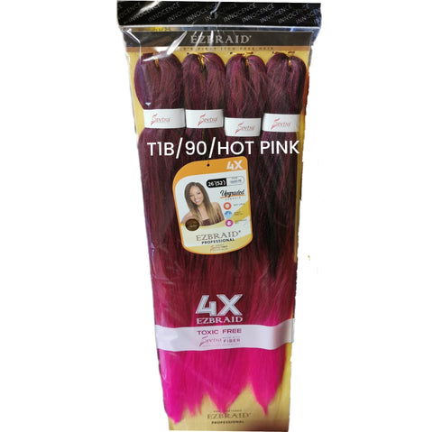 EZBraid Pre-stretched 4pack Itch free Braid extension 26" Color #T1B/90/Hot-Pink - Hair Extension -LOL Hair & Beauty