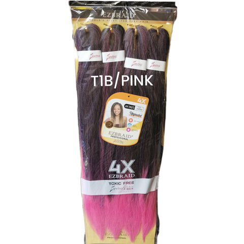 EZBraid Pre-stretched 4pack Itch free Braid extension 26" Color #T1B/Pink - Hair Extension -LOL Hair & Beauty