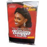 Shine n Jam Magic Fingers double layered Satin Bonnet & Sleep Large Black Cap - Hair Accessory -LOL Hair & Beauty